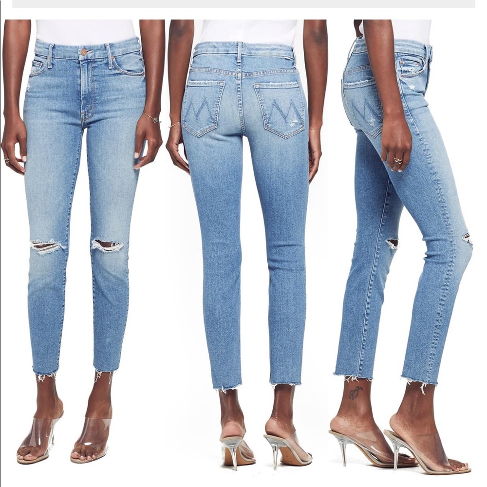 Mother Denim High-Rise Looker Ankle Fray